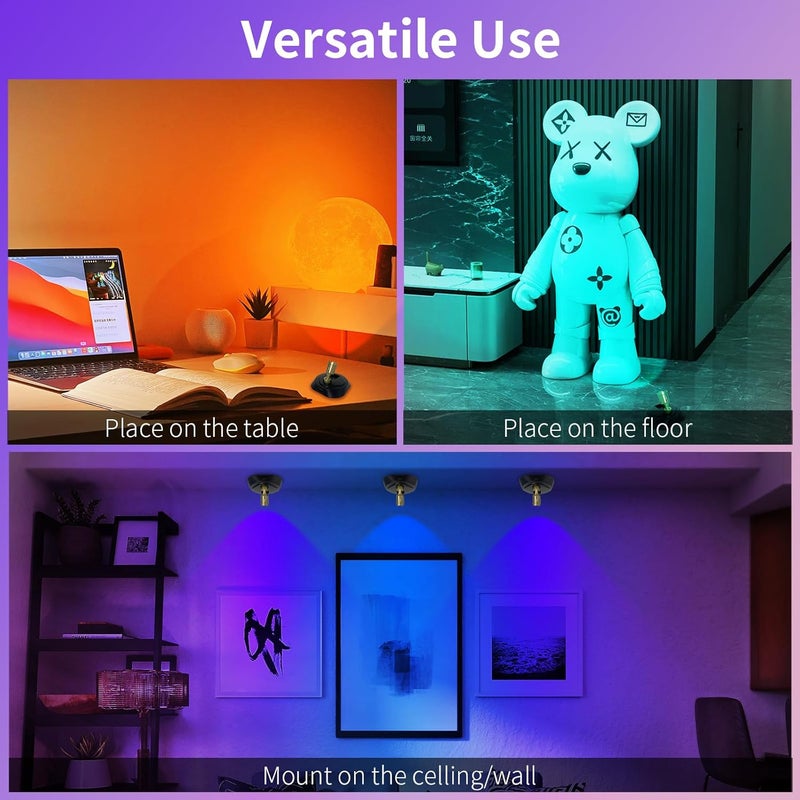 LEASTYLE LED Wireless Spotlights with Remote,RGBW Rechargeable Up Lights Indoor,16 Color Changing Battery Operated Light with Timer Dimmable Accent Light for Grow Parties,Black+Gold,2 Pack - Image 4
